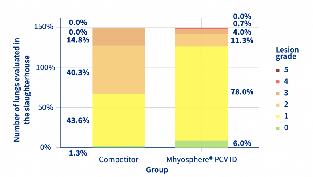 Different grades of lung lesions between Mhyosphere® PCV ID (ID) and competitor